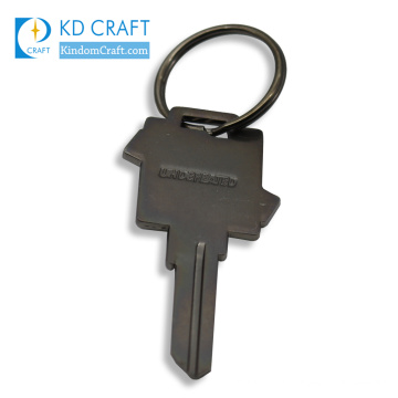 Pretty decorative no minimum custom metal zinc alloy black nickel plated key shaped keychain